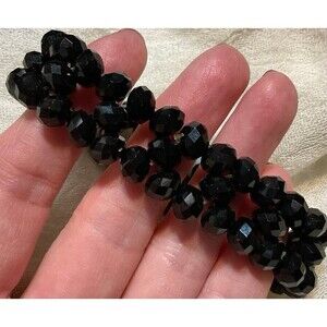 Faceted Black Glass Double Strand Strech Bracelet